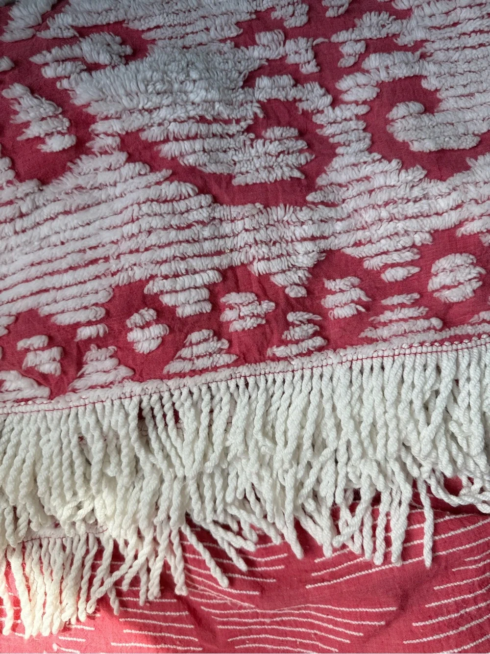 Vintage Montgomery Ward Pink White Chenille Bedspread Full USA Cottagecore